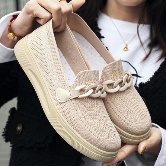 Xrh Wholesale Whenzhou Factory Spring Rounds Injection White Flats Shoes Knit Custom Knit Slip On Walking Style Shoes For Women