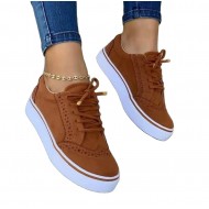 Brown Suede Cutout Lace-Up Leather Sports Shoes with Customizable Fashion Sneakers